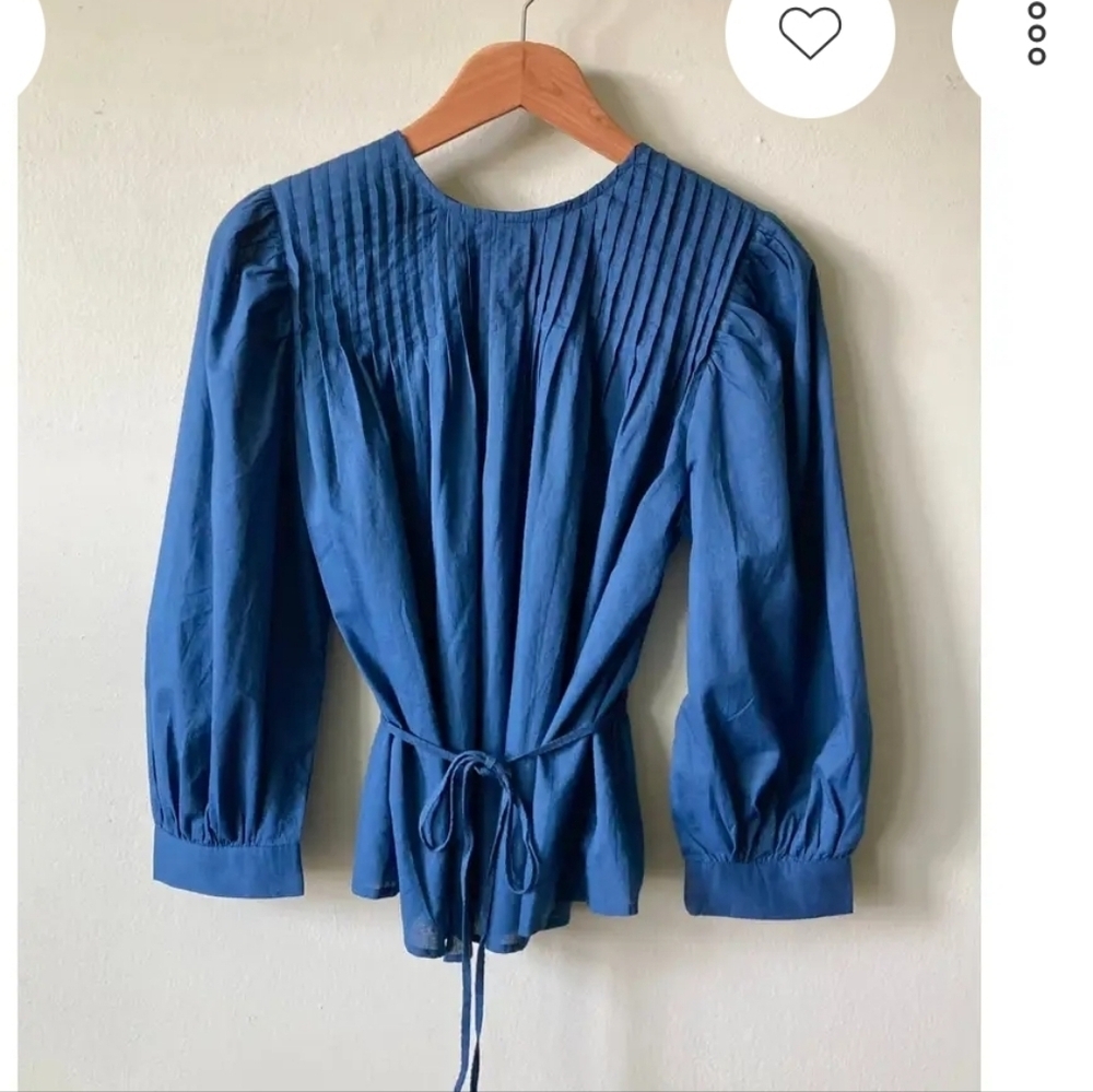 Uqnatu NWT Indigo Pintuck Blouse Top - Picture 1 of 7